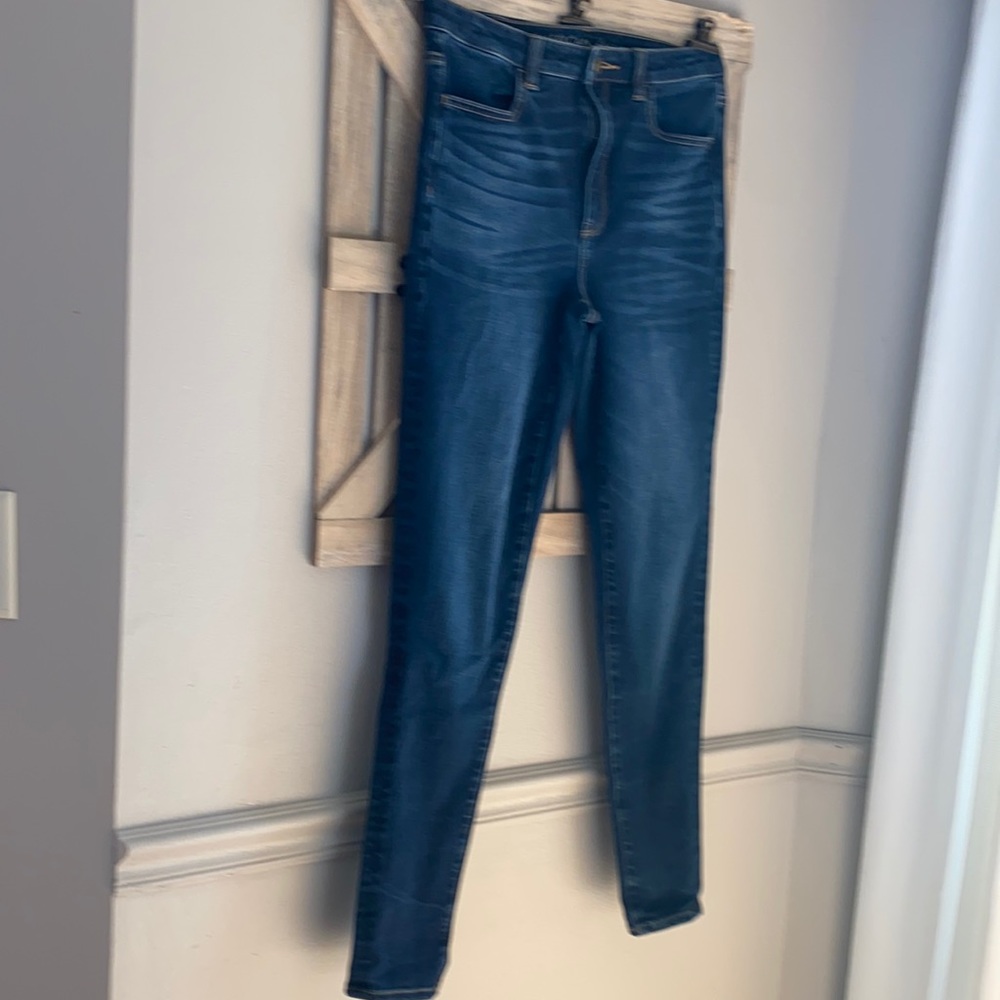 American Eagle Highest Rise Jeggings blue jean 360 next level stretch six 6